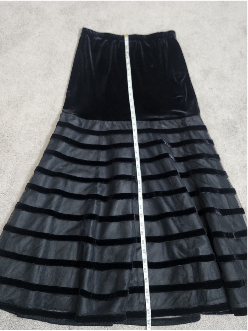 Black Velvet Maxi Skirt Size 10 Fits Large Soft Lace Sheer - Picture 9 of 12